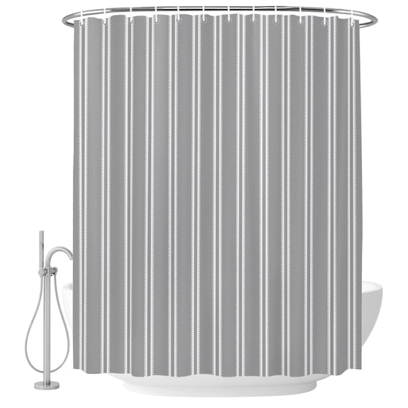 Extra Long Shower Curtain 72x84 Inch, Grey Striped Shower Curtain Waterproof Bathroom Decor, Farmhouse Modern Striped Minimalist Fabric Bath Curtain Set Accessories with Hooks