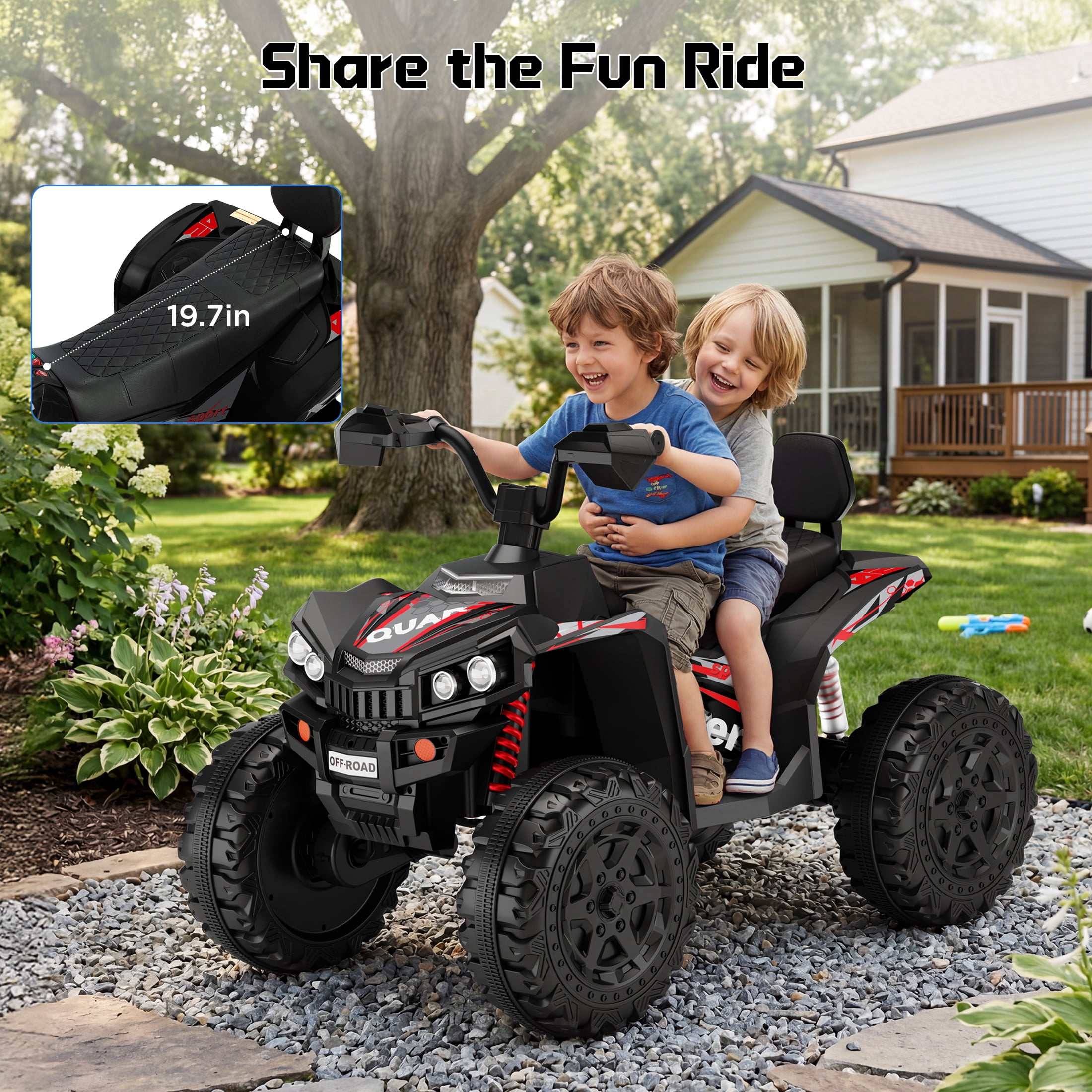 Wisairt 24V Ride on ATV Toys, 4WD Kids ATV 4-Wheeler for Big Kids with 2 Seater, Electric Quad 800W Motor, Black