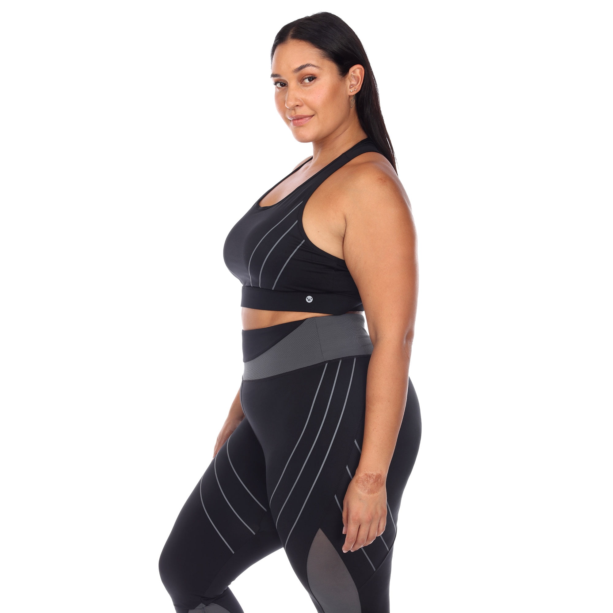 White Mark Women's Plus Size Cut Out Back Mesh Sports Bra