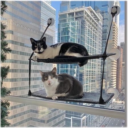 Double Stack Cat Window Perch for Large Cats, Sturdy Window Hammock Bed with Steel Frame, Strong Suction Cups, 2 Washable Fabric Covers, Foldable Design – Fits Glass Panels