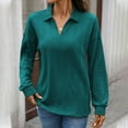 thumbnail image 7 of MIXUE Boho Tops For Women Autumn Winter Solid Color V Neck Lapel Long Sleeve Casual Basic Pullover Shirts For Women T Shirts Daily-Wear,Blue,M, 7 of 7