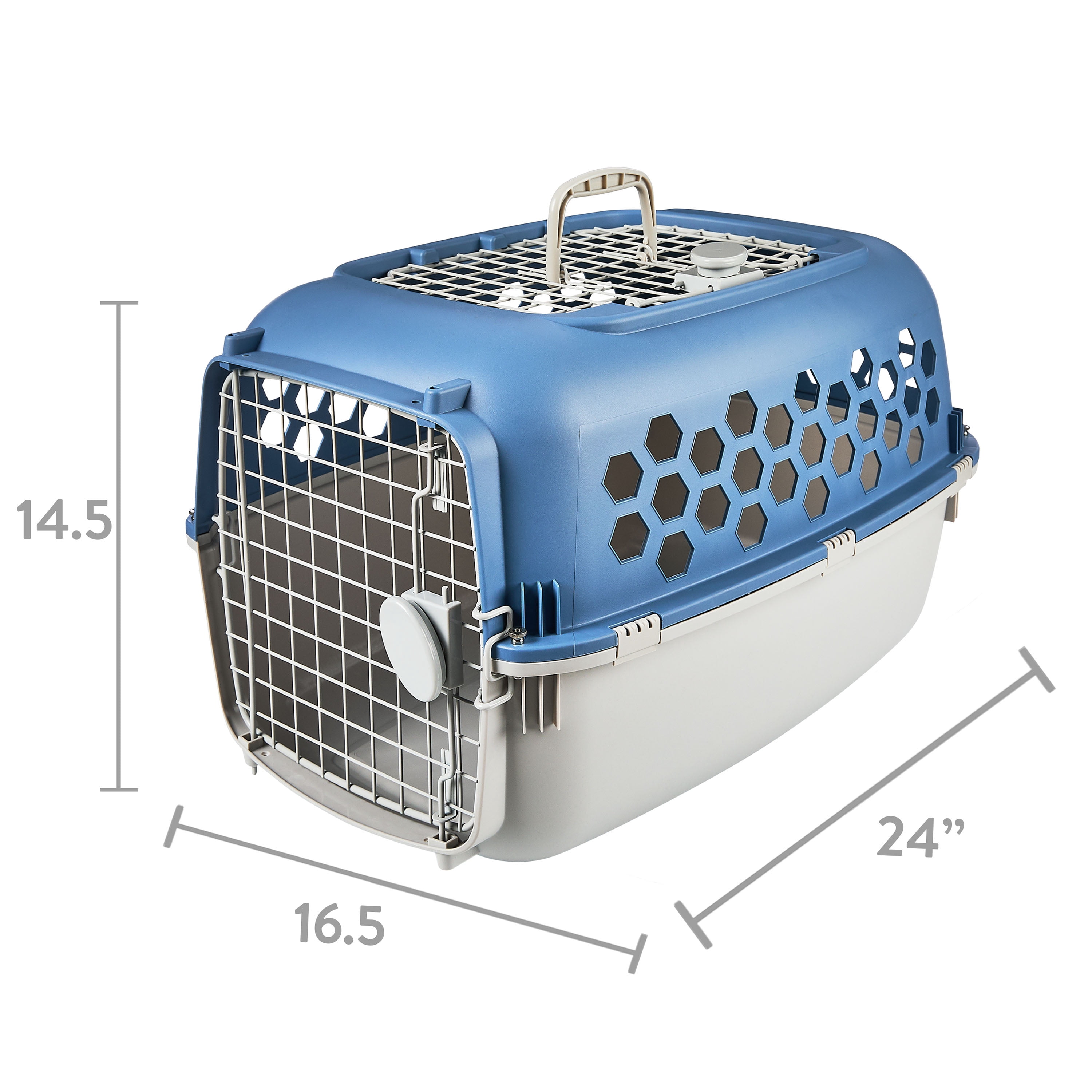 Vibrant Life Kennel for Dogs & Cats, Durable Plastic, Two Door Openings, Blue, Maximum Pet Weight 30 lbs, 24" L x 16.5" W x 14.5"H