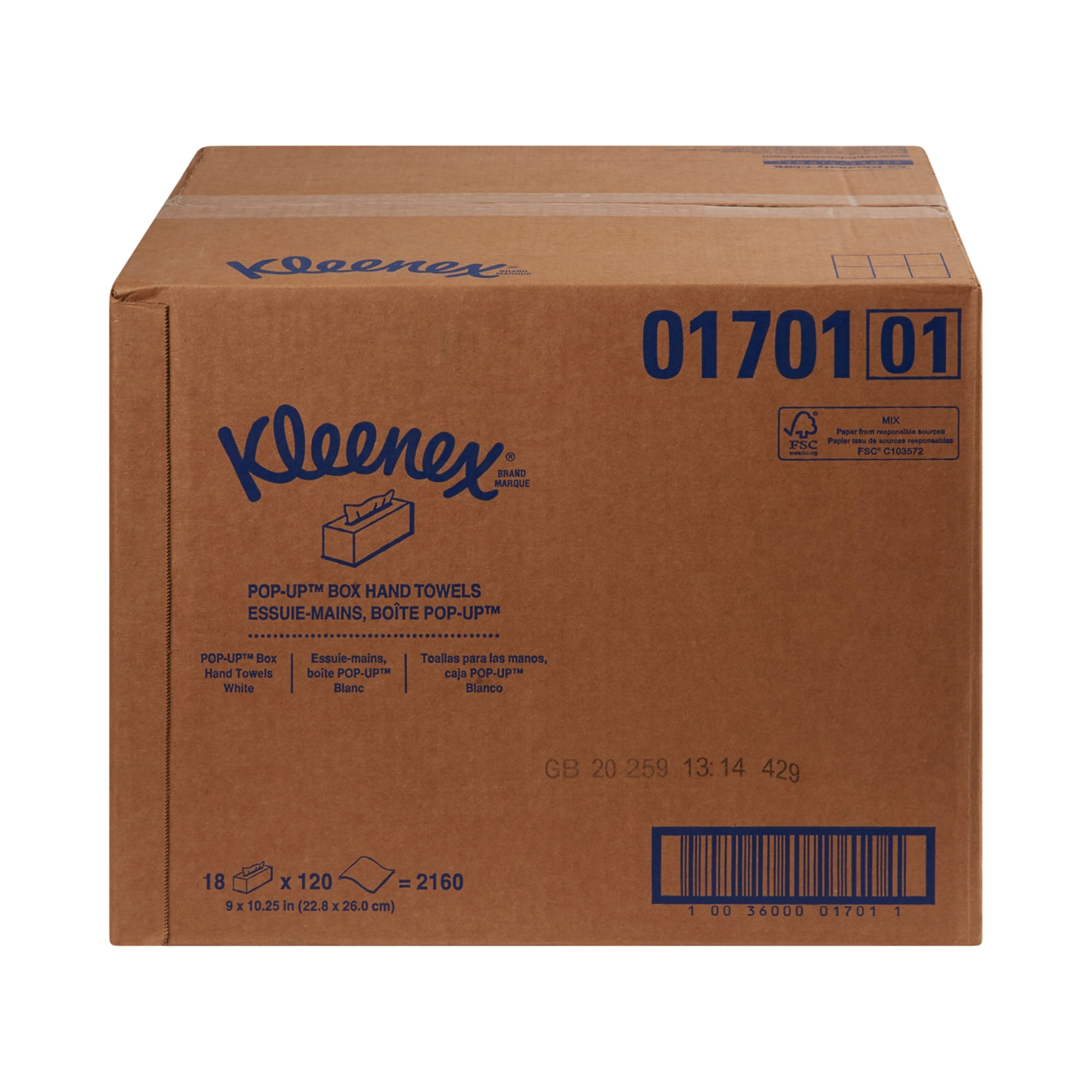 Kleenex Professional Hand Towels, Pop-Up Box, 9 in x 10 1/2 Inch, 120 Towels, 18 Packs, 2160 Total