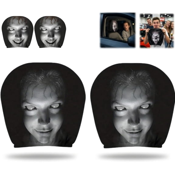 2PCS Ghost Face Headrest Covers, Scary Covers for Cars, Stretchy Seat Headrest Protector, Funny Cover for Auto, Vehicle, Truck, SUV, Washable Elastic Fabric, Interior Accessories