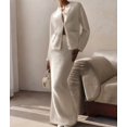 thumbnail image 3 of Women 2 Piece Skirt Sets Long Sleeve Button-Up Outerwear with Maxi Skirt Vacation Outfits Milky White XL, 3 of 8