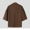 thumbnail image 4 of Ceisia Men's Linen Blend Stand Collar Shirt 3/4 Sleeve Loose Fit Casual Blouse for Men Brown XXL Gifts for Father, 4 of 8