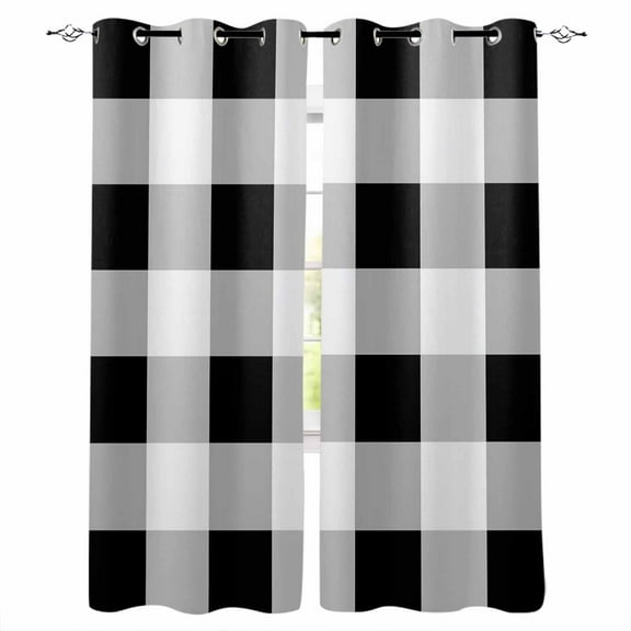 Fsddascl Black White Plaid Blackout Curtains for Bedroom/Living Room, Thermal Insulated Kitchen Curtains, Spring Farmhouse Buffalo Checkered Grommet Darkening Window Treatment Drapes 52"x90"x2