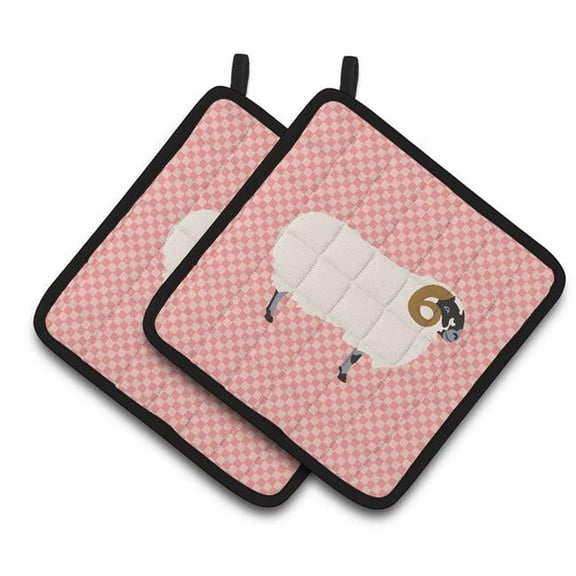 Caroline's Treasures Scottish Blackface Sheep Pink Check Pair of Pot Holders