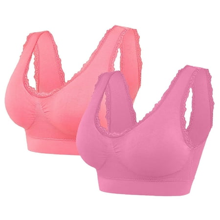 Tao Tao Sports Bras For Women High Support Seamless Bralettes Lace Push Up Bra No Underwire Ultra Thin Cotton Bra 2 PCS Watermelon Red 3XL