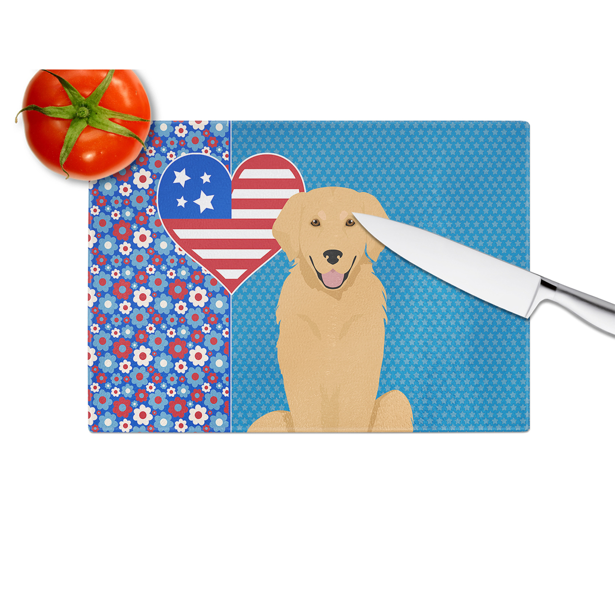 Gold Golden Retriever Glass Cutting Board Large 12 in x 15 in