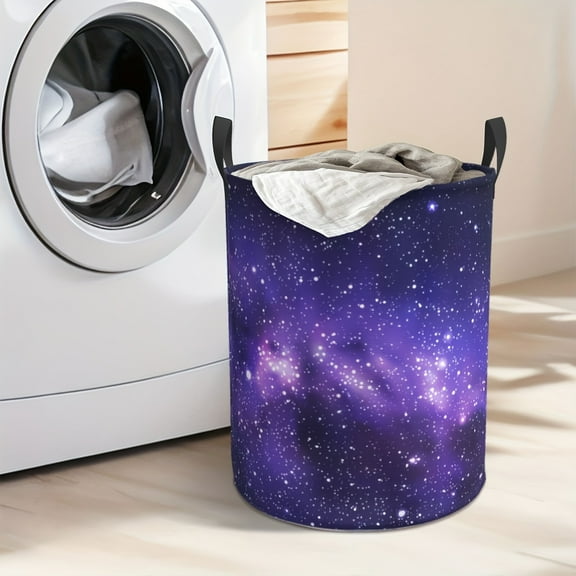 Purple Milky White Star Patterned Stain-resistant Clothes Basket, Foldable Large-capacity Thick Oxford Fabric Storage Basket, Suitable for Bedroom/bathroom/toys and Clothes Storage, Laundry Basket