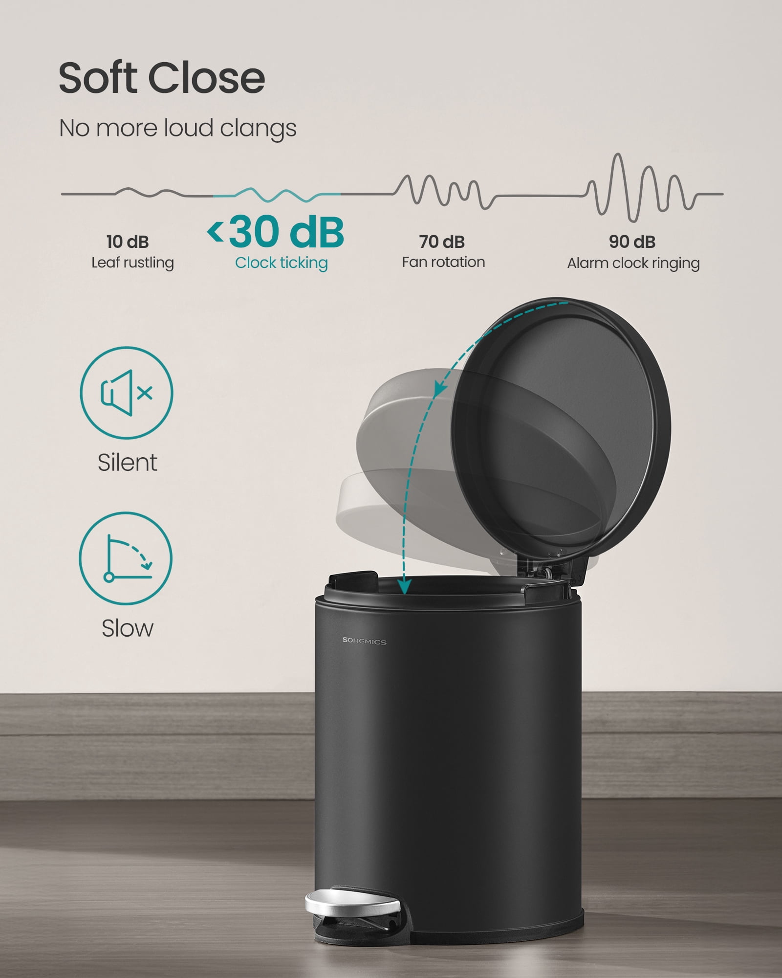 1.6 Gallon Bathroom Trash Can, Small Stainless Steel Garbage Bin with Soft-Close Lid & Pedal, Inner Bucket for Toilet Bedroom, Ink Black