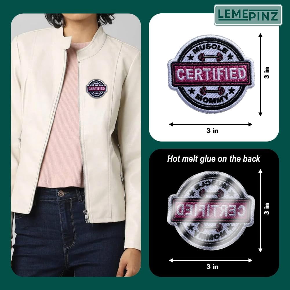 Certified Muscle Mommy Patch, Size 3" Iron Patch or Sew On Patches for Backpacks Jeans Hats Clothes, Workout DIY Embroidered Patches, Applique Embroidery Sticker Patches, Gift for Gymers