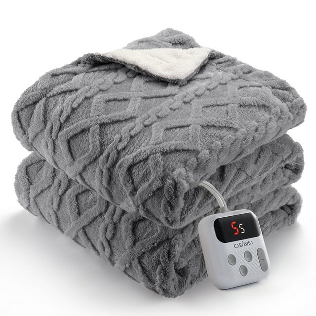 62x84 Heated Throw Blanket with Thick Tufted Cable Pattern,10 Heat Levels&10Timer Settings,Electric Throw with Intelligent Temperature Control,Machine Washable,Fast Heating,Grey