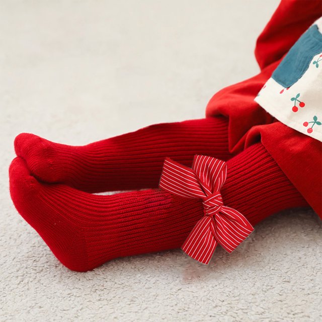 TopLLC Pantalons Fille Noël Grands Collants Rouges Noël Chaussettes à Pieds Chauds Bas Adaptés pour 3 Mois - 6 Ans Collants Rouges