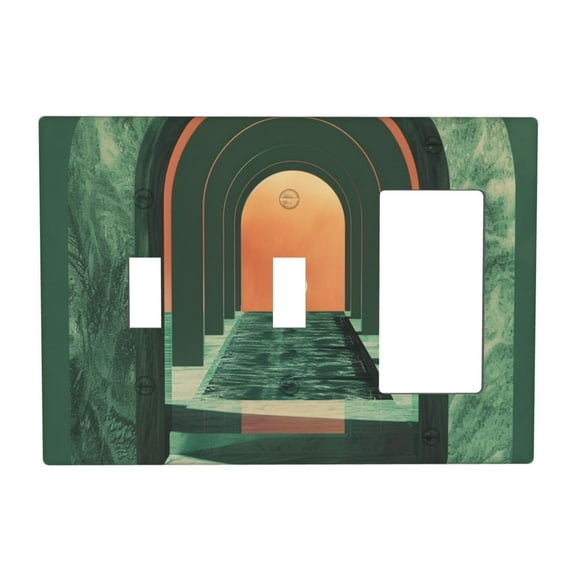 Green Gold Marble Switch Cover Decorative Wall Plate 3-Gang 2-Toggle 1-Decor Standard Size