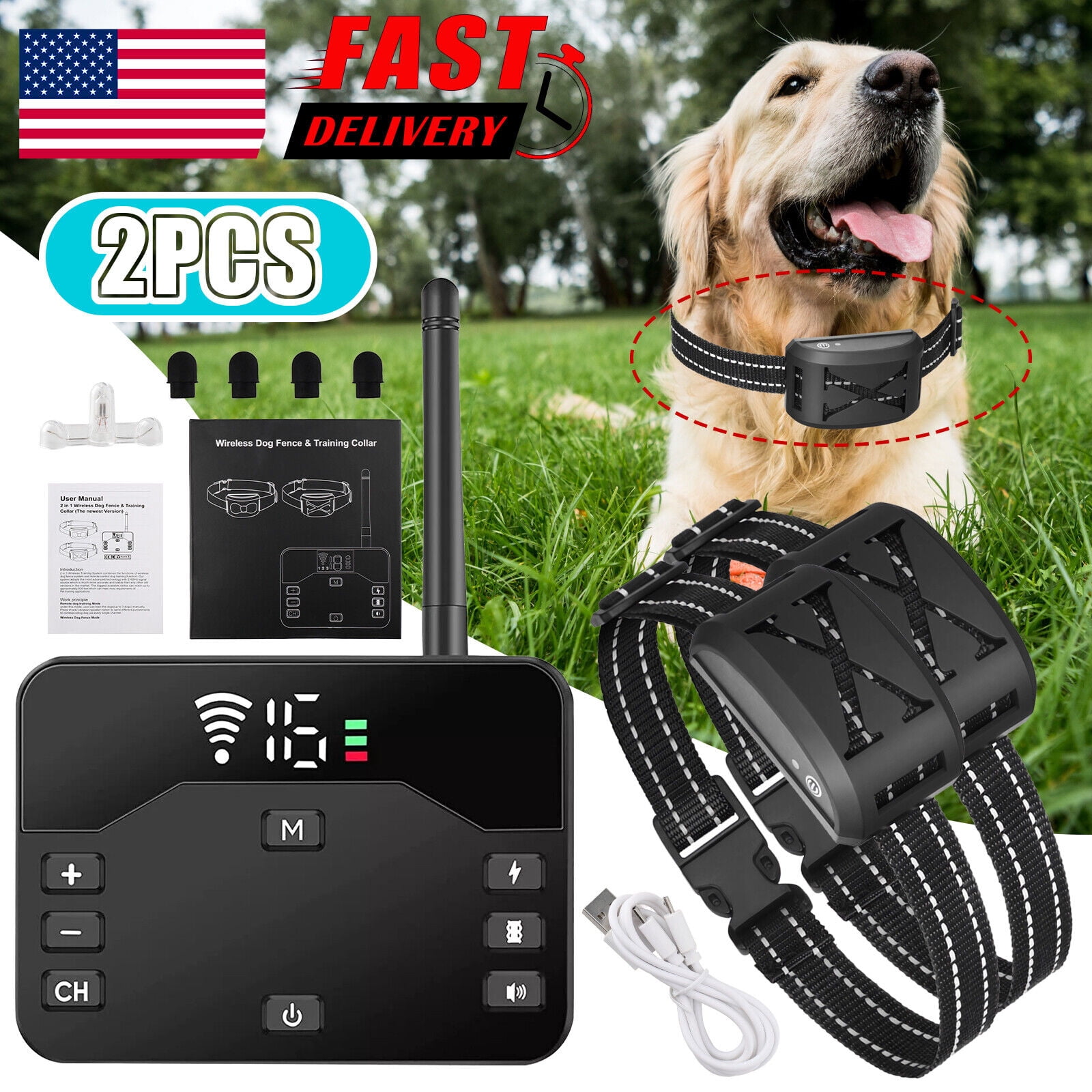 Audessy Wireless Dog Fence For 2 Dogs,Electric Fence for Dogs 2 in 1 Wireless Dog Fence Collar Pet Containment System