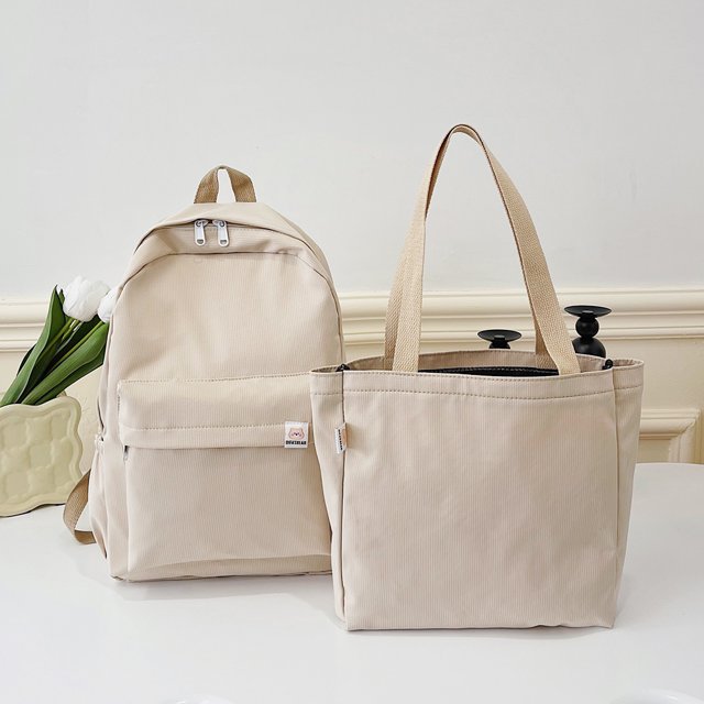 Mochila Bolso/Conjunto Mochilas de Viaje de Moda para Mujer Mochila Escolar con Beige 2 Piezas
