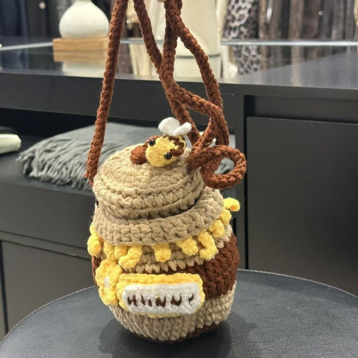 6"x4.7"Lovely Creative Cute Honey jar-shaped Shoulder Storage Crochet Drawstring Bags for Small Cotton Handbag, Coin Purse Pouch, Knitting Change Wallet, Earbuds Protective Case, Gift