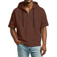 thumbnail image 6 of Hogleaql Short Sleeve Hoodie for Men 1/4 Zipper Lounge T-Shirts Fashion Loose Drawstring Hooded Sweatshirt Tops Coffee L, 6 of 9
