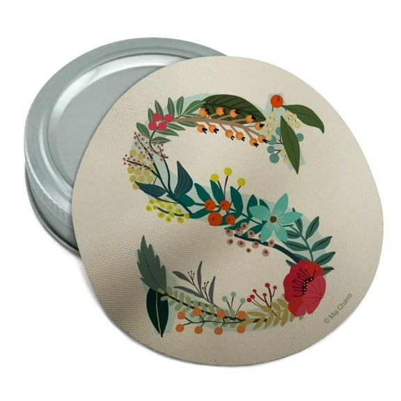 Letter S Floral Monogram Initial Round Rubber Non-Slip Jar Gripper Lid Opener