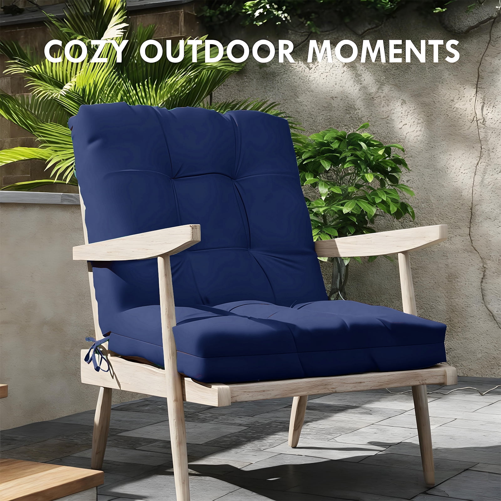 Outdoor High Back Chair Cushions Set of 2, 42"x21"x4" Tufted Waterproof Patio Cushion for Rocking & Dining Chairs, Soft Seat Pad with Ties, Fade-Resistant Indoor Outdoor Use