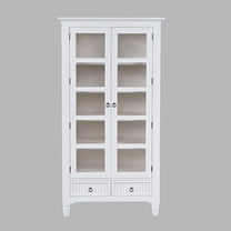 Jofran Farmhouse Tall Accent Storage Cabinet with Glass Doors and Adjustable Shelves