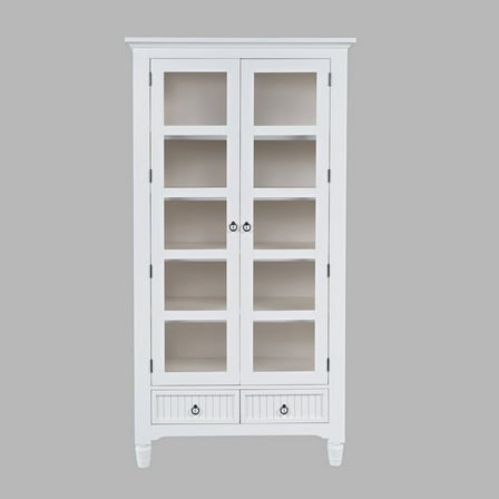 Jofran Farmhouse Tall Accent Storage Cabinet with Glass Doors and Adjustable Shelves