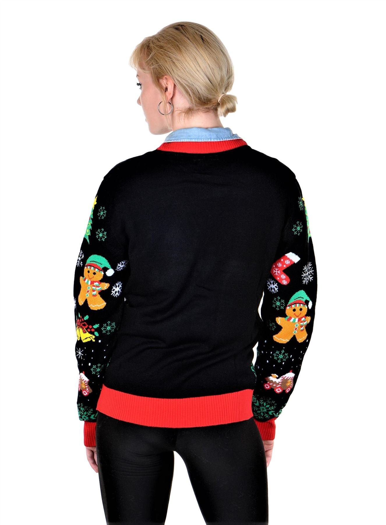 Socal Look Women's Ugly Christmas Sweater, Long Sleeve V-Neck Acrylic Holiday Cardigan, S