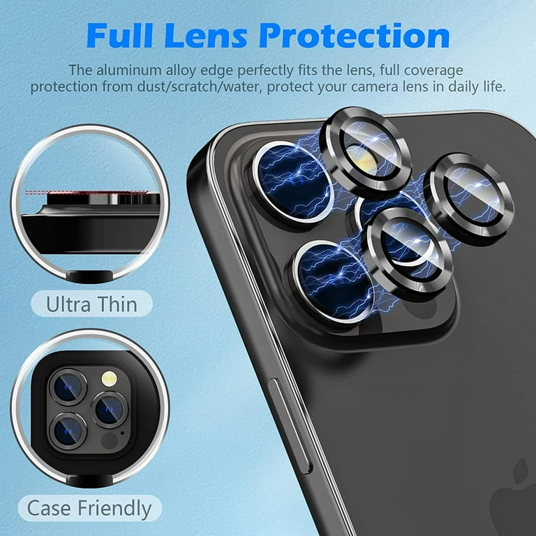 For iPhone 13 14 Pro Max,Plus Metal Ring Tempered Glass Camera