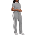 thumbnail image 6 of Women's 2 Piece Outfits Short Sleeve Tops Sweatpants Colorblock Bodycon Lounge Sets Tracksuit Gray L, 6 of 7