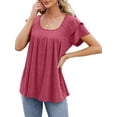 thumbnail image 5 of Hanerdun Women Blouses Tunic Tops Female Solid Casual Ruffle Shirts Tees Red S, 5 of 5