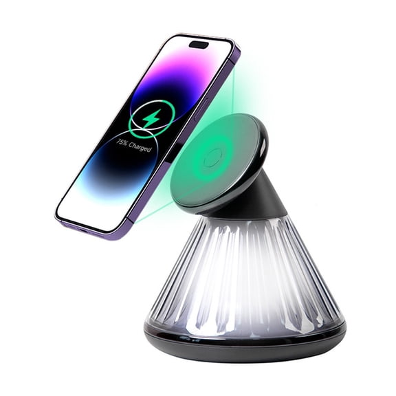 Desktop Wireless Charging Night Light Desk Lamp With Magnetic Phone Holder For IPhone 14 13 12-Dark Gray