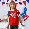 thumbnail image 5 of Abcomgle Girls 4th Of July T-Shirts 10-12 Red White Blue Bow Print Patriotic Shirts Raglan Short Sleeve Crewneck Shirts Memorial Independent Day Tees, 5 of 5