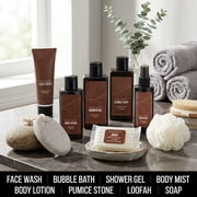 Body & Earth Bath Gift Sets for Men Gift Ideas, 8 Pcs Sandalwood Luxury Spa Gift Basket Body Care Sets with Toiletry Bag Birthday Gifts for Him Husband