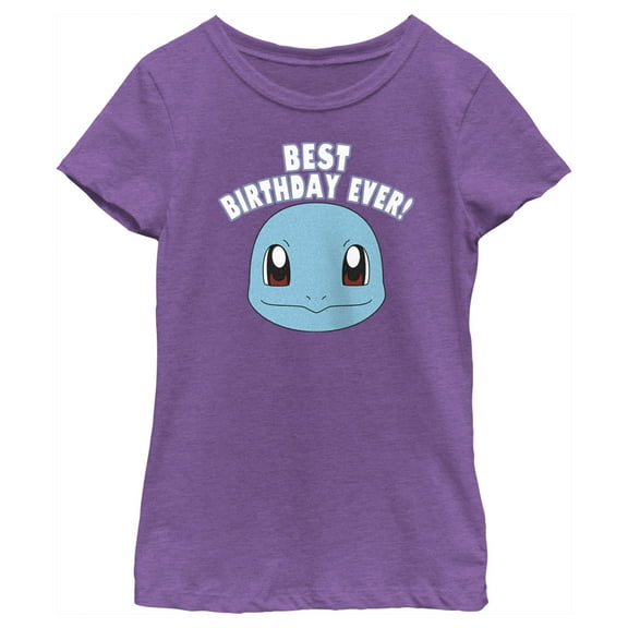 Girl's Pokemon Squirtle Best Birthday Ever  Graphic Tee Purple Berry Medium