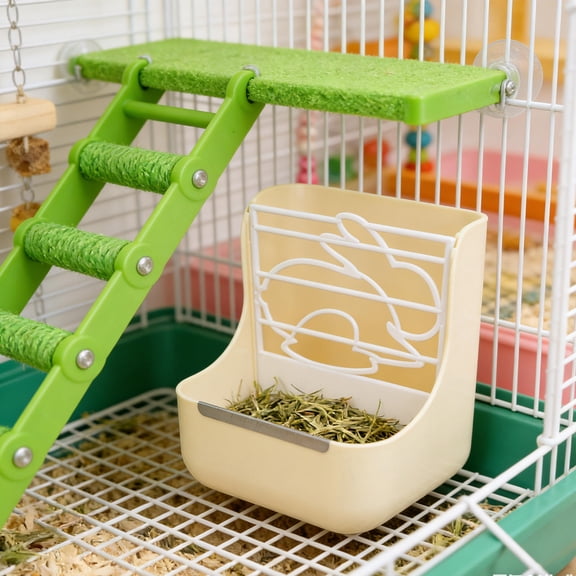DEEPCRAFF Beige Bunny Hay Feeder with Stable Base for Small Pets, Minimizes Hay Waste and Keeps Cage Tidy and Clean