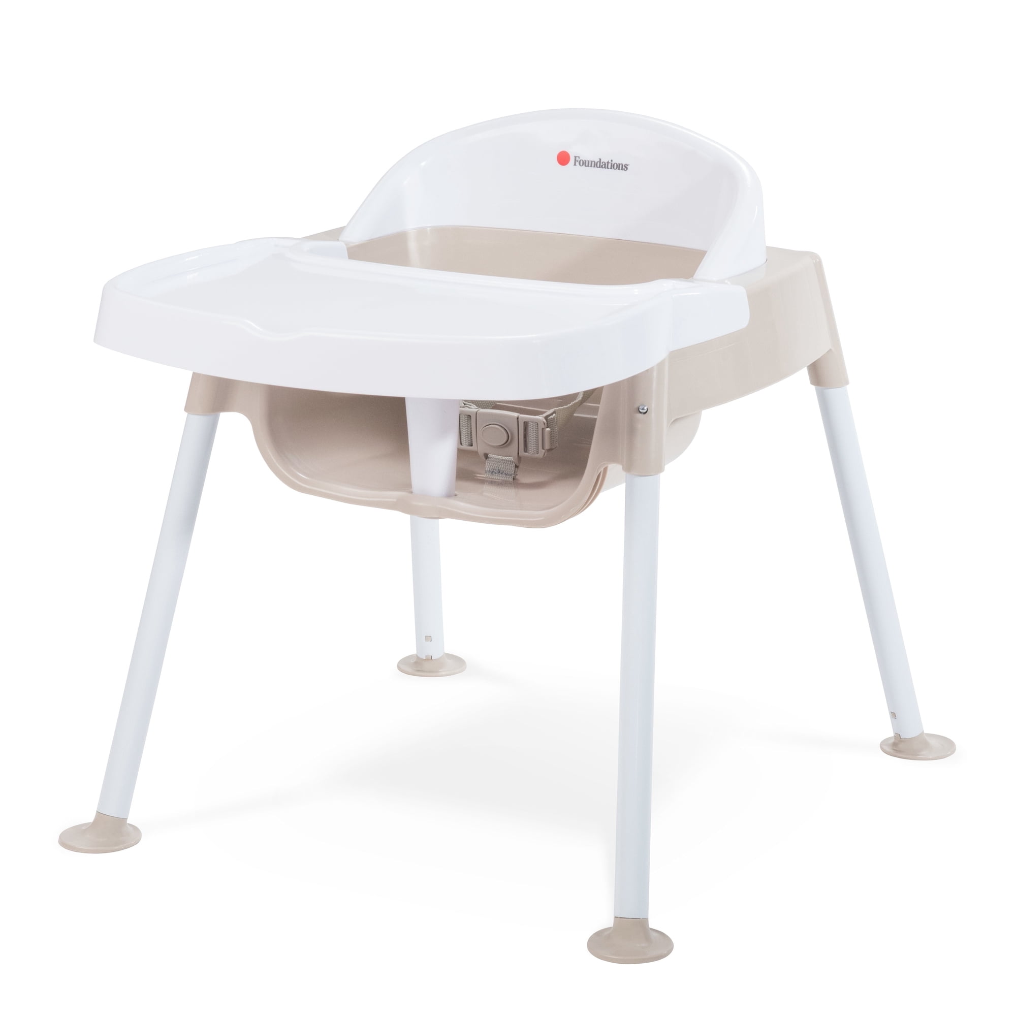 Foundations Secure Sitter 11" Feeding Chair with Tray, 3-Point Harness, No-Tip Base, White/Tan