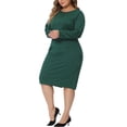 thumbnail image 4 of GRACE & GRANDEUR Robe Fourreau pour Femme Grande Taille Bureau Travail Manches Courtes Robe Vert Foncé 1X, 4 of 5