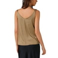 thumbnail image 3 of INSPIRE CHIC Women's Satin V Neck Spaghetti Strap Summer Fall Tank Tops XS Khaki, 3 of 5