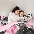 thumbnail image 4 of Castle Fairy Glamorous Sparkle Dress Full Size Comforter Sets 3-Piece,Watercolor Pink Flower Perfume Bedding Comforter Set,Black White Pink,Pink Reversible,1 Comforter and 2 Pillowcases, 4 of 6