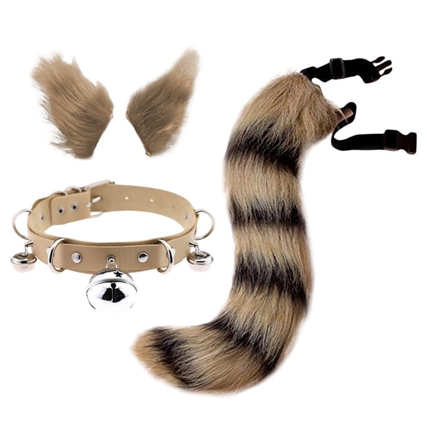 Qarigey Conjunto de disfraz de Cosplay, orejas de gato de piel, cola larga para juego de rol, mascarada rosa Disfraces de disfraces Amarillo negro NO1