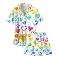 thumbnail image 4 of LUOGENLI Pajamas Girls Christmas Pajamas Size 12-14 Big Kids Girls' Valentine's Day Printed Pajamas Short Sleeved Button Top Shorts Home Pajamas Set Yellow 10-11 Years, 4 of 4