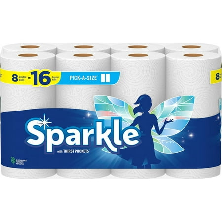 Sparkle Pick-A-Size Paper Towels, 8 Double Rolls = 16 Regular Rolls, Everyday Value Paper Towel With Full And Half Sheets