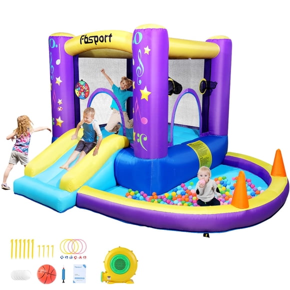Castillo inflable FBSPORT 285x250x165 cm con tobogán y piscina de pelotas
