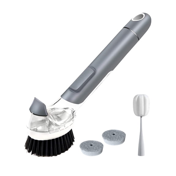 JEHONN Dish Brush with Handle, Kitchen Brush for Pot Pan Sink and 2 Sponge Refill