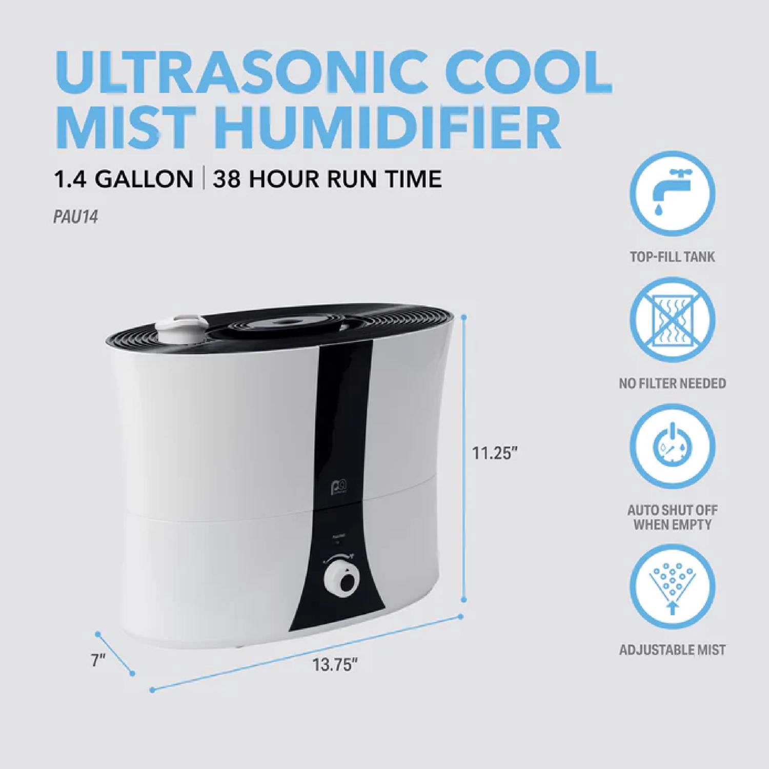 Perfect Aire 1.4 gal 193 Sq Ft Manual Ultrasonic Humidifier — Residential Use, Standard Application