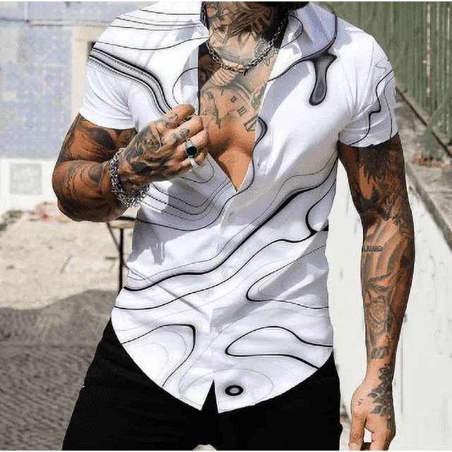Chemise à Manches Courtes Style Britannique Décontractée Imprimée 3D d'Été pour Hommes