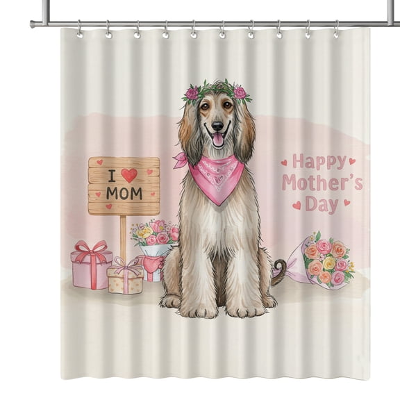 Happy Mother's Day Afghan Hound Love Dog Mom Heart Flower Shower Curtain Dog Lover Waterproof Bathroom Bathtub Curtain - 12004