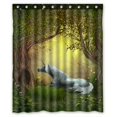 thumbnail image 1 of ABPHQTO Woodland Unicorn Squirrel Unicorn Forest Trees Cortina de ducha de poliéster impermeable y ganchos 150x180 cm, 1 of 1